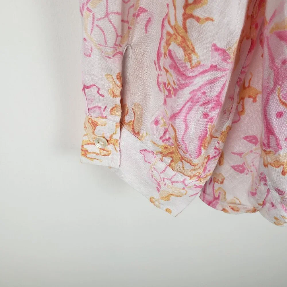 J Jill Love Linen Button Up Shirt Pink Orange Coral Turtle Long Sleeve Size XL - Picture 5 of 8